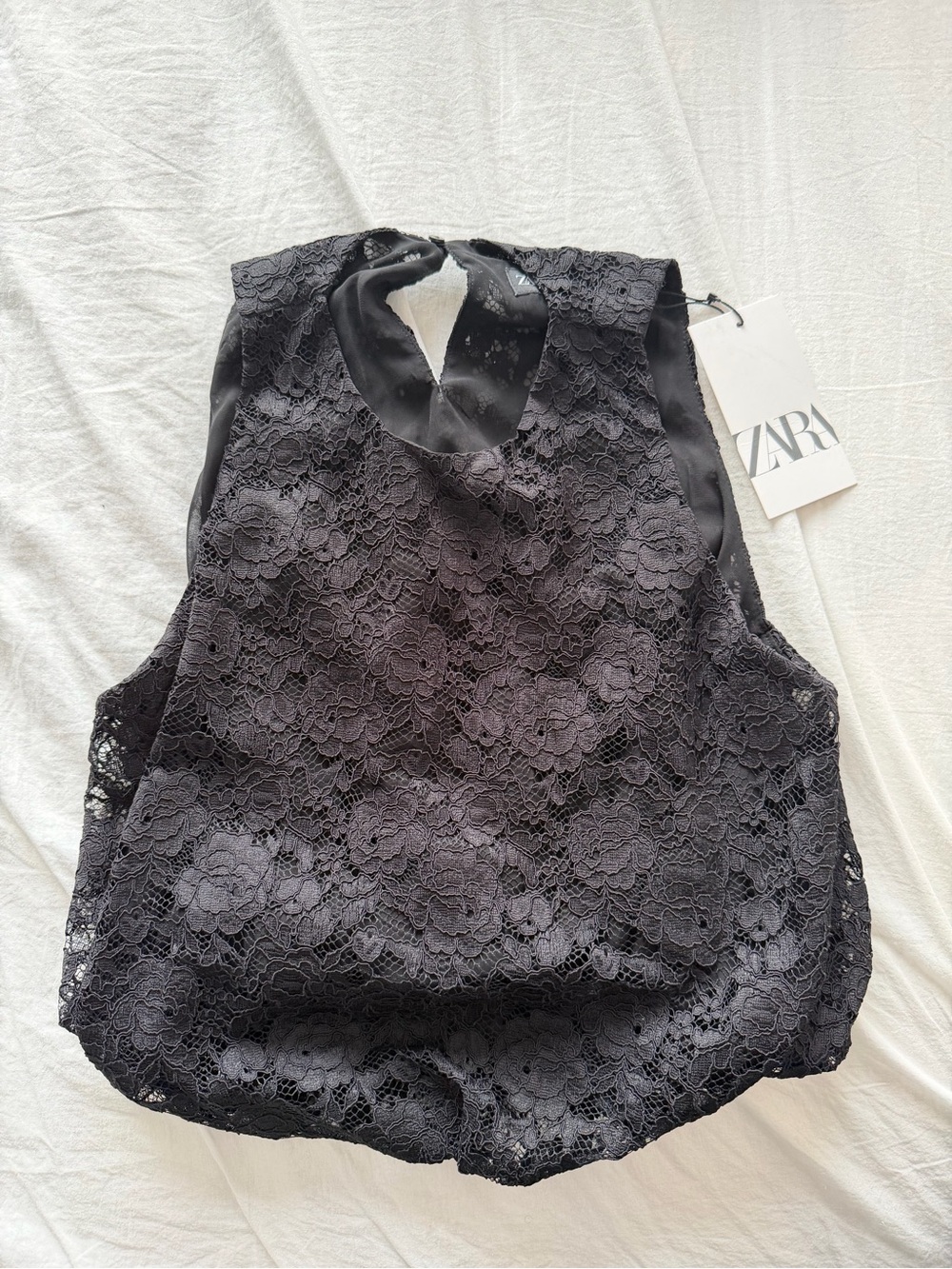 Zara Black Floral Lace Halter Camisole